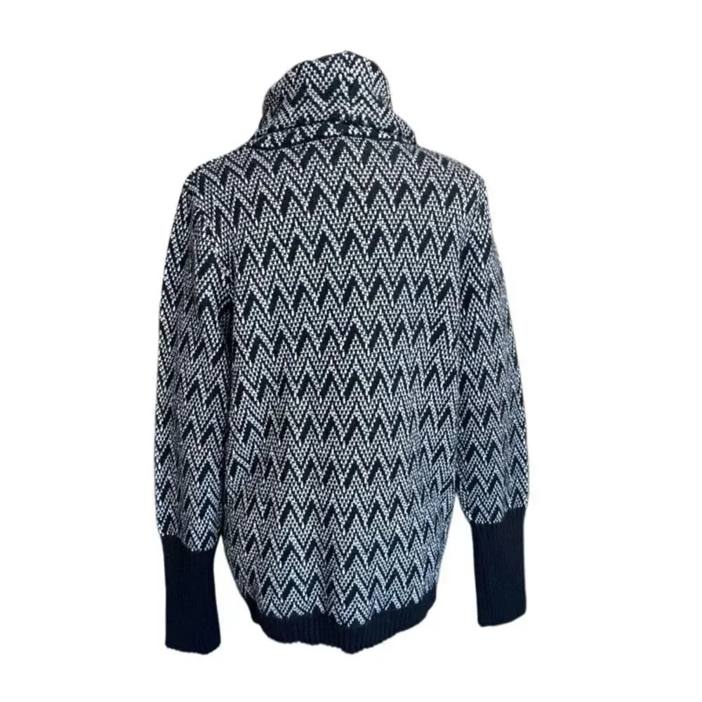 Ellen Tracy Turtleneck Sweater Black White Chevron SZ XL